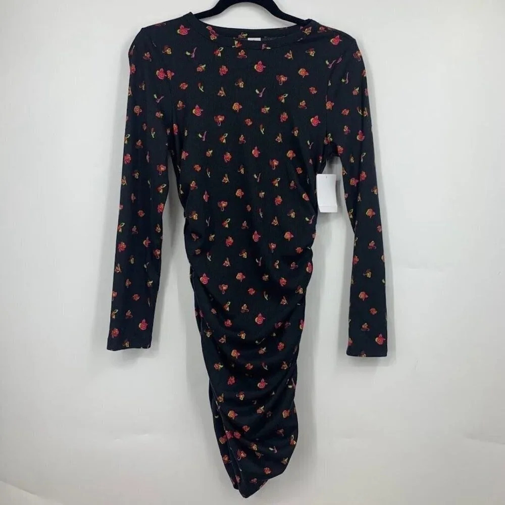 Abound‎ Women's Floral Ribbed Long Sleeve Bodycon Dress Size M NWT